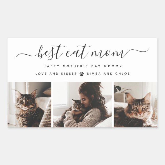 Best Cat Mum: Custom Mother's Day Cat Photo Rectangular Sticker (Front)