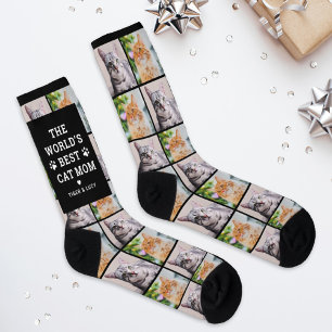 Best Cat Mum Custom Pet Photo Collage Socks