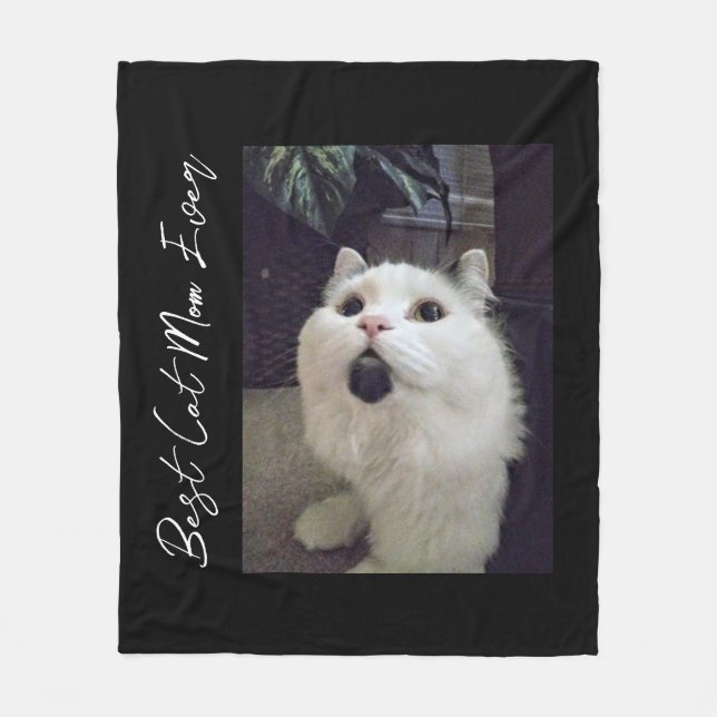 Best Cat Mum Custom Pet Photo Fleece Blanket (Front)