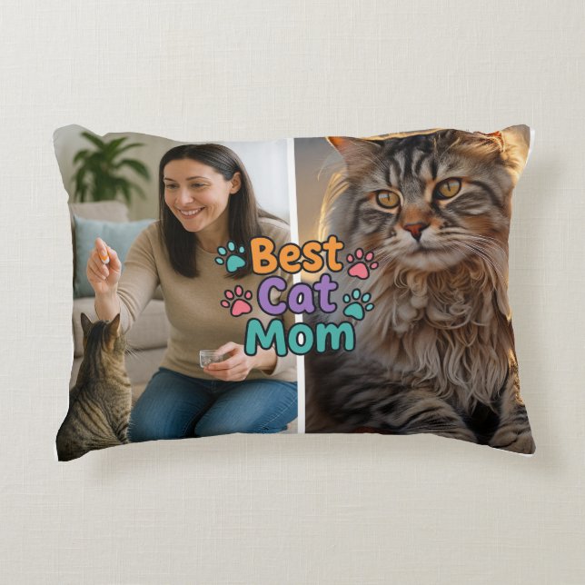 Best Cat Mum Custom Pillow with Two Photos (Front)