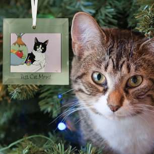 Best Cat Mum Cute Tuxedo Cat Mother's Day Glass Tree Decoration