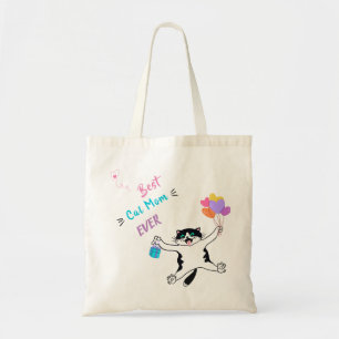 Best Cat Mum Cute Tuxedo Kitty Colourful Balloons  Tote Bag