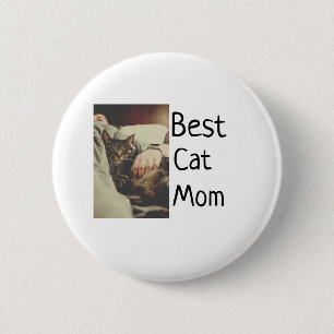 Best cat mum dad add cat photo name gift template  6 cm round badge