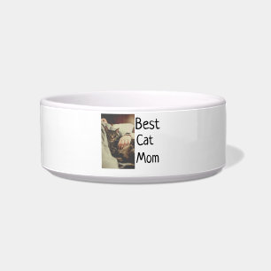 Best cat mum dad add cat photo name gift template bowl