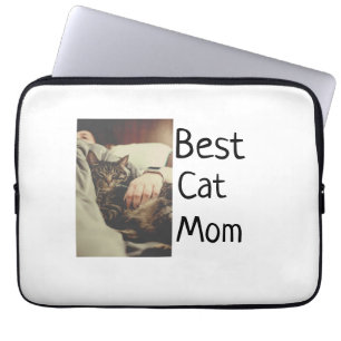 Best cat mum dad add cat photo name gift template laptop sleeve