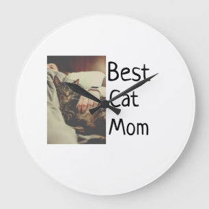 Best cat mum dad add cat photo name gift template  large clock