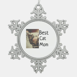 Best cat mum dad add cat photo name gift template  snowflake pewter christmas ornament