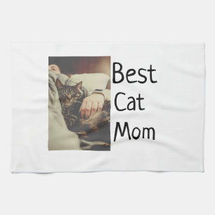 Best cat mum dad add cat photo name gift template  tea towel