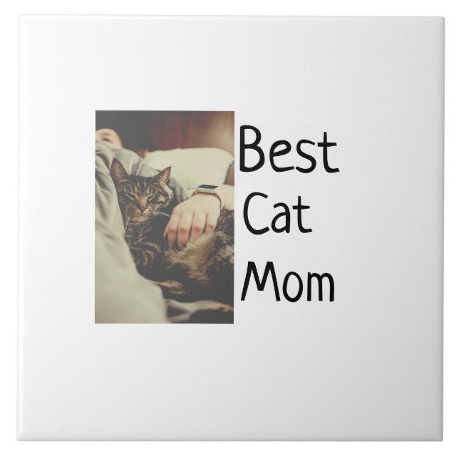 Best cat mum dad add cat photo name gift template  tile (Front)