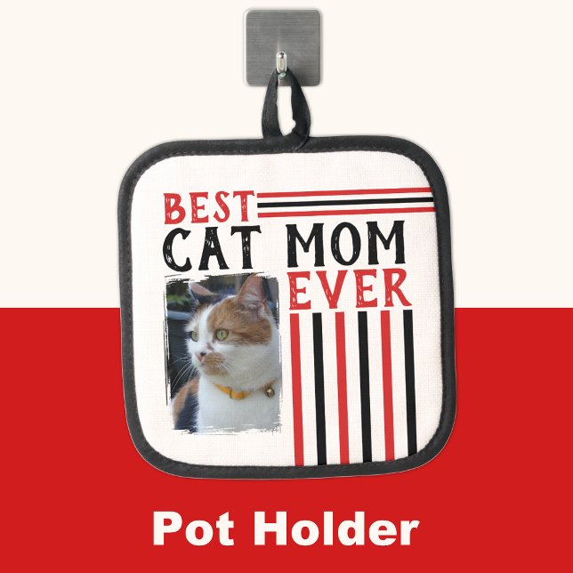 Best cat mum ever add photo red pot holder (Creator Uploaded)