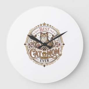 Best Cat Mum Ever Cat Mum Dad Parent Vintage Vecto Large Clock