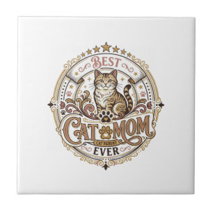 Best Cat Mum Ever Cat Mum Dad Parent Vintage Vecto Tile