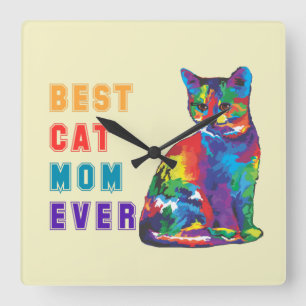 Best cat mum ever colourful cute cat kitten square wall clock