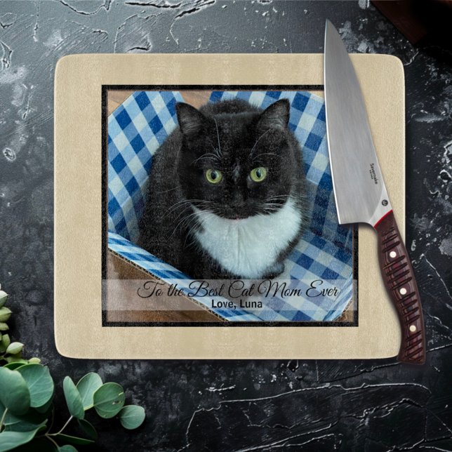 Best Cat Mum Ever Custom Photo and Text Cutting Board (Creator Uploaded)