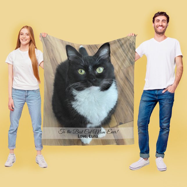Best Cat Mum Ever Custom Photo and Text Fleece Blanket (Creator Uploaded)