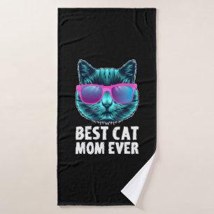 Best Cat Mum Ever Cute Funny Glasses Bath Towel