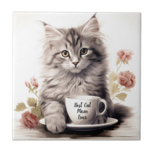 Best Cat Mum Ever Cute Kitten Tile