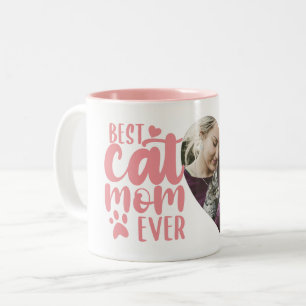 Best Cat Mum Ever Cute Photo Name Pink Two-Tone Coffee Mug