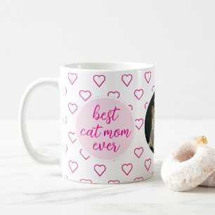 Best Cat Mum Ever Cute Pink Heart Pattern Photo Coffee Mug