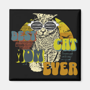 best cat mum ever, cute vintage retro faded magnet