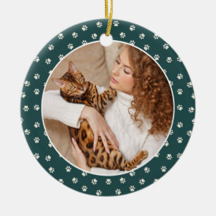 Best Cat Mum Ever from Pet Paw Pattern Frame Photo Ceramic Tree Decoration