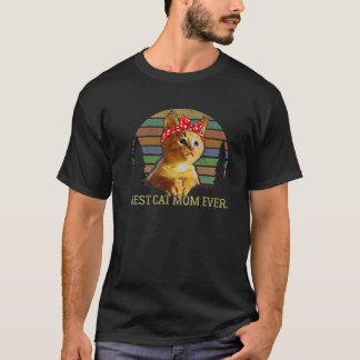 Best Cat Mum Ever Funny Vintage Bandanna Cat Lover T-Shirt