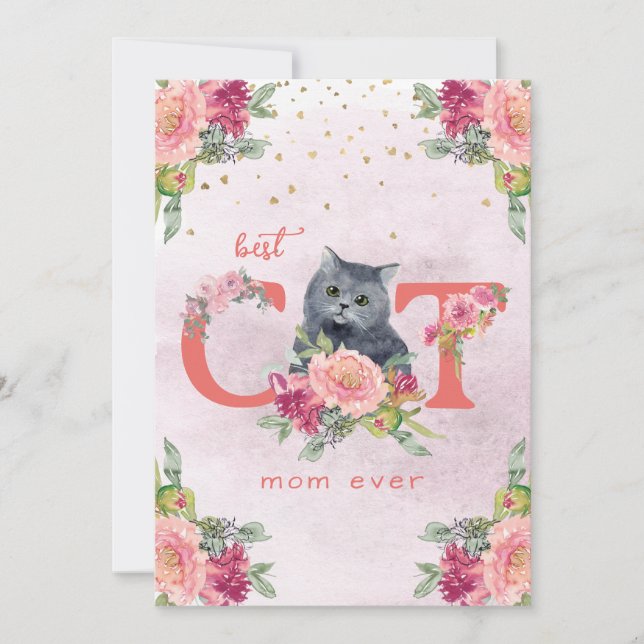 Best Cat Mum Ever Kitten Illustration Mother Day  Holiday Card (Front)