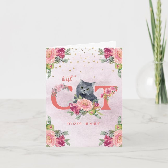 Best Cat Mum Ever Kitten Illustration Mother Day Thank You Card (Front)