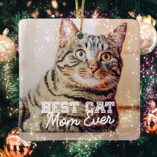 Best Cat Mum Ever Modern Custom Pet Photo Ceramic Ornament