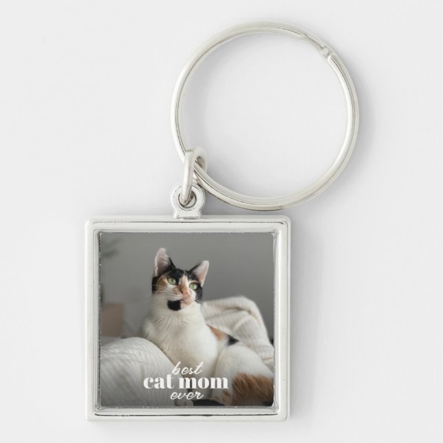 Best Cat Mum Ever Modern Custom Pet Photo Key Ring (Front)