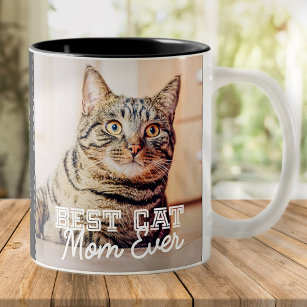 Best Cat Mum Ever Modern Custom Photo and Cat Name Two-Tone Coffee Mug