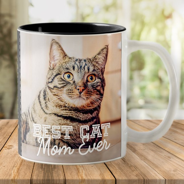 Best Cat Mum Ever Modern Custom Photo and Cat Name Two-Tone Coffee Mug (Creator Uploaded)