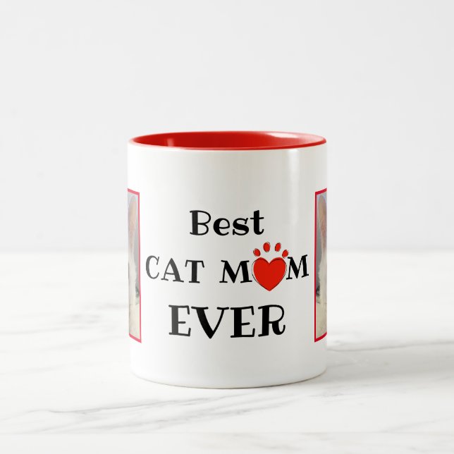 Best Cat Mum Ever Mother's Day Personalised Photo Two-Tone Coffee Mug (Center)