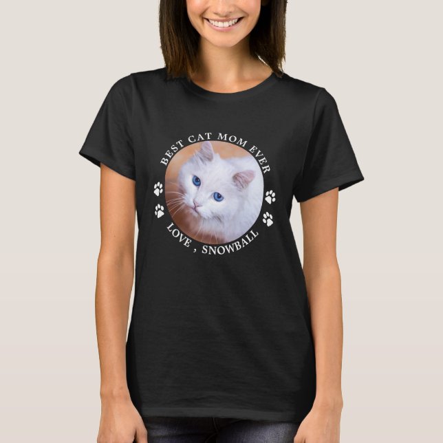 Best Cat Mum Ever Paw Prints Personalise Pet Photo T-Shirt (Front)