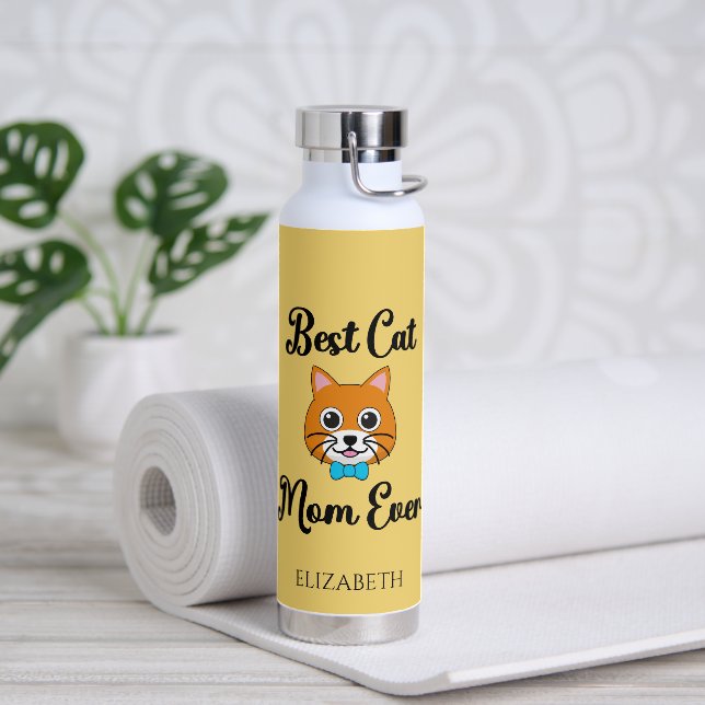 Best Cat Mum Ever Personalise Water Bottle (Yoga)
