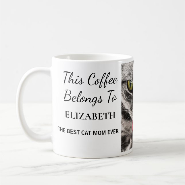 Best Cat Mum Ever Personalised Photo  Coffee Mug (Left)