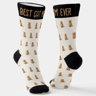 Best Cat Mum Ever Pet Photo Pattern Ivory Socks