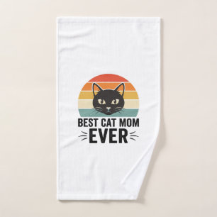 Best Cat Mum Ever Retro Cat Face Vintage Design_1 Hand Towel