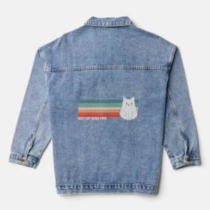 Best Cat Mum Ever Retro Distressed. Vintage Fluffy Denim Jacket