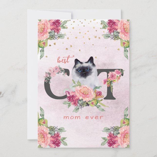 Best Cat Mum Ever Siamese Kitten Mother Day Holiday Card (Front)