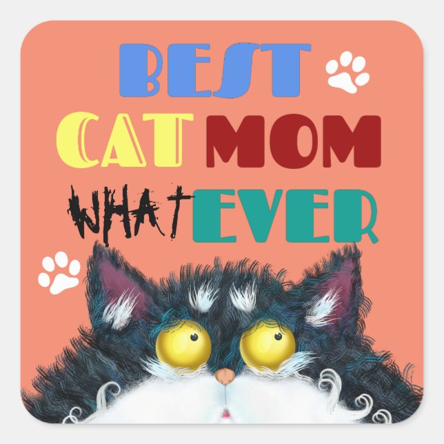 Best Cat Mum Ever | Silly Cat Lovers Funny Square Sticker (Front)