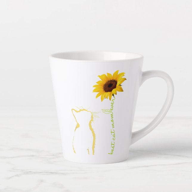 Best Cat Mum Ever Sunflower Cat Mummy Christmas T- Latte Mug (Right)
