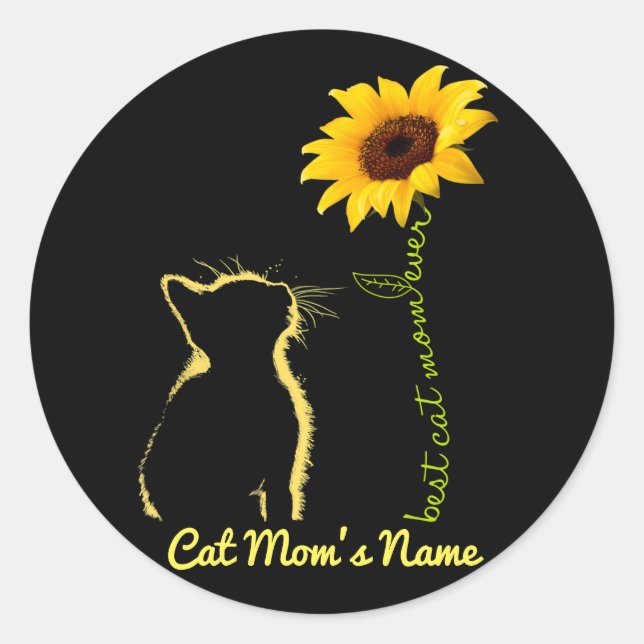 Best Cat Mum Ever Sunflower Cat Mummy Personalised Classic Round Sticker (Front)