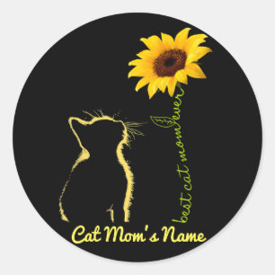 Best Cat Mum Ever Sunflower Cat Mummy Personalised Classic Round Sticker