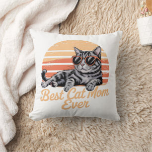 Best Cat Mum Ever Sweatshirt – Cool Cat with Sungl Cushion