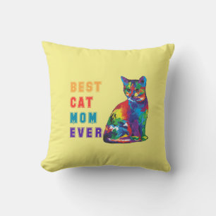 Best cat mum ever text multicolor cute cat lover cushion