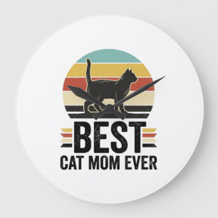 Best Cat Mum Ever Vintage Black Cat Retro Design_1 Large Clock