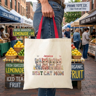 Best Cat Mum Funny Patchwork Personalised Tote Bag