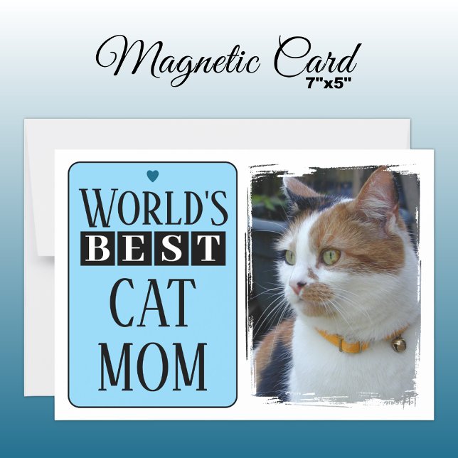 Best cat mum or dad photo blue magnetic card (Creator Uploaded)