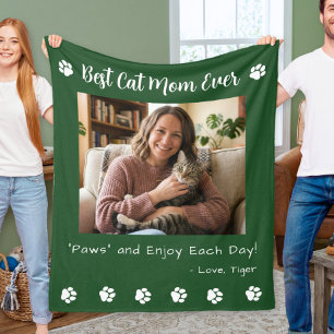 Best Cat Mum Paws Green Pet Photo Fleece Blanket